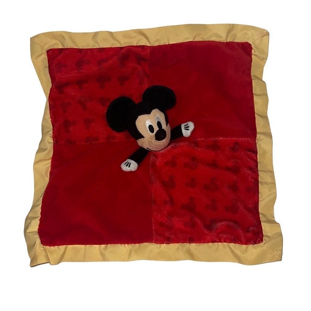 Disney Baby Mickey Mouse Lovey Plush Blanket Red Yellow Crinkle Ears Stuffed